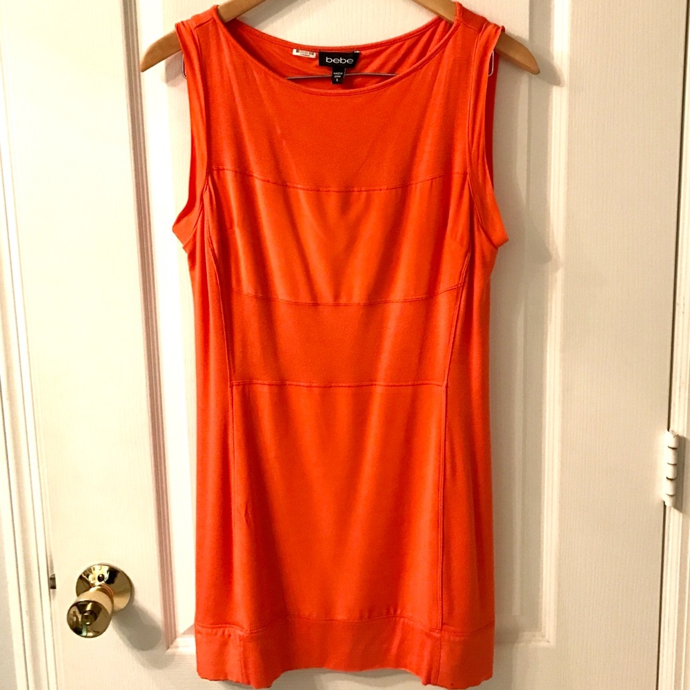 Bright Coral Bebe Mini Dress